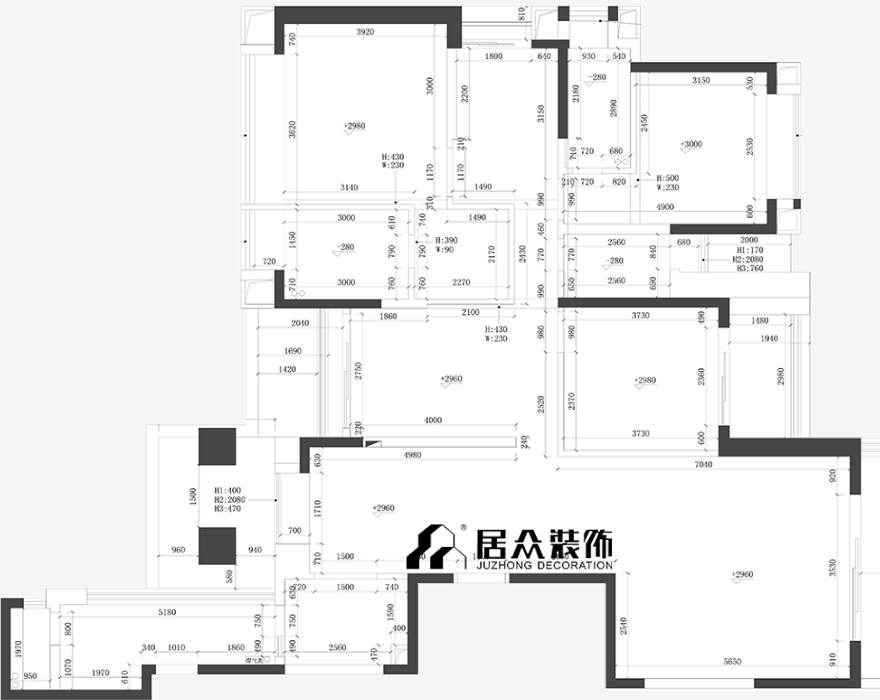 深圳250㎡平层现代九游体育风格平面布置图